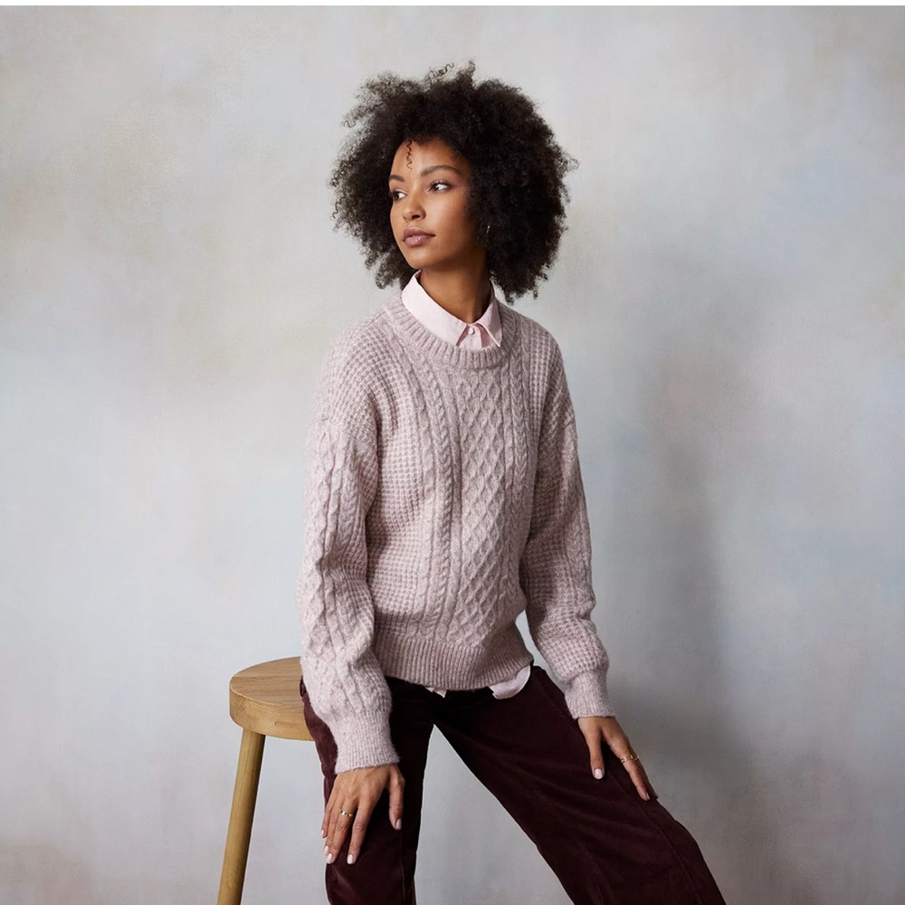 LC Lauren Conrad Women's Cable Knit Sweater - Light Pink